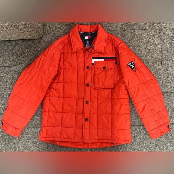 Tommy Jeans 2002 Vintage Quilted Puffer Logo Jacket Red Women’s Medium - Picture 1 of 7